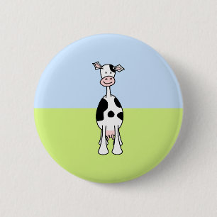 Black and White Cow Cartoon. Front. 6 Cm Round Badge