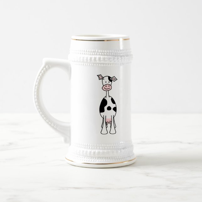 Black and White Cow Cartoon. Front. Beer Stein (Left)