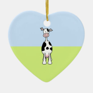 Black and White Cow Cartoon. Front. Ceramic Tree Decoration