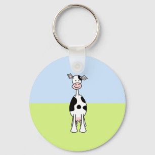 Black and White Cow Cartoon. Front. Key Ring