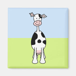 Black and White Cow Cartoon. Front. Magnet