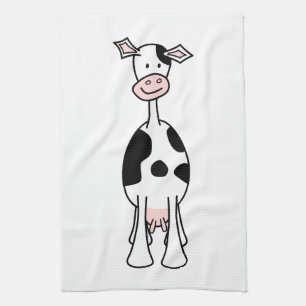 Black and White Cow Cartoon. Front. Tea Towel