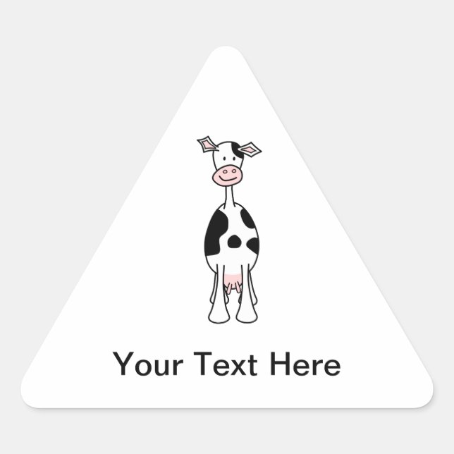 Black and White Cow Cartoon. Front. Triangle Sticker (Front)