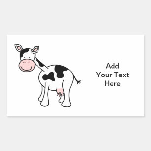 Black and White Cow Cartoon. Rectangular Sticker