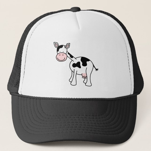 Black and White Cow Cartoon. Trucker Hat (Front)