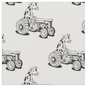 Black and white cow driving a tractor fabric