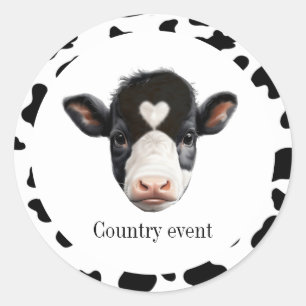 Black and White Cow Face Classic Round Sticker