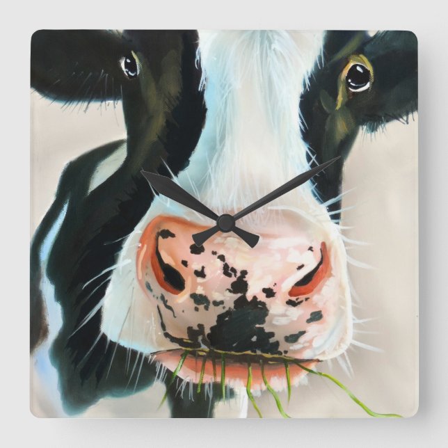 Black and white cow face Gordon Bruce art Square Wall Clock (Front)