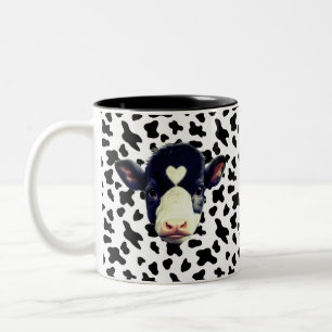 Black and White Cow Face Two-Tone Coffee Mug