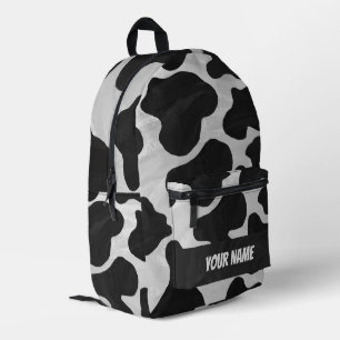 Black and White Cow Pattern Monogram Printed Backpack