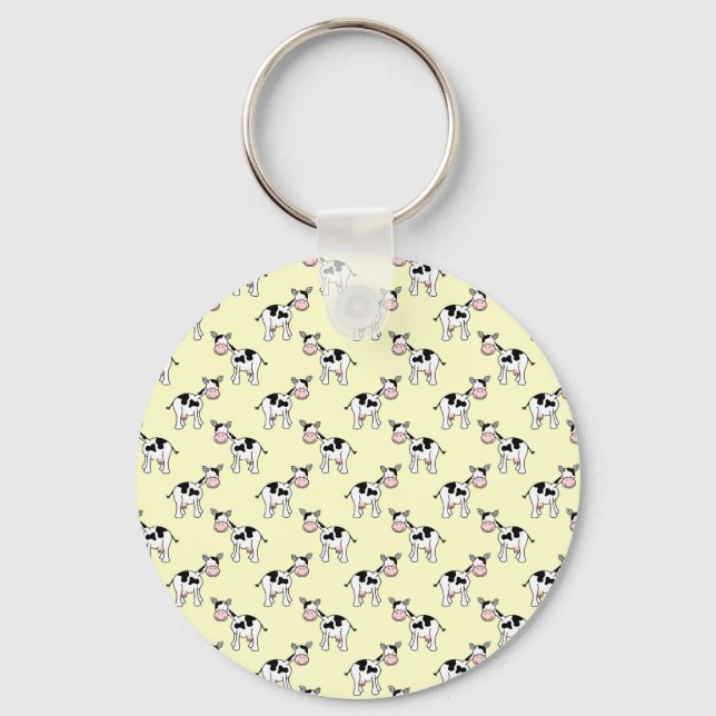 Black and White Cow Pattern on Light Yellow Key Ring (Front)