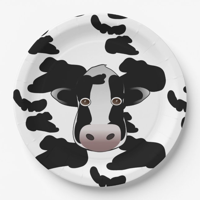 Black and White Cow Pattern Paper Plate (Front)