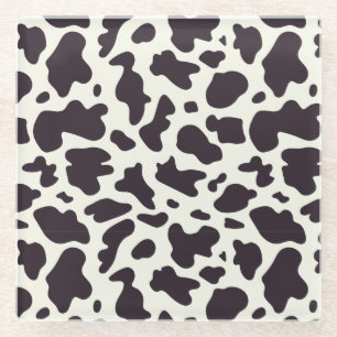 Black and White Cow Pattern Print Glass Coaster