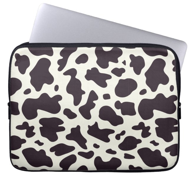 Black and White Cow Pattern Print Laptop Sleeve (Front)