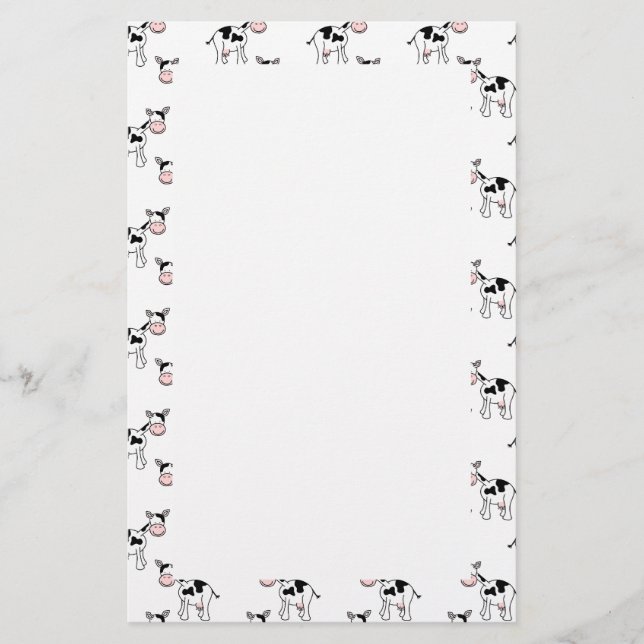 Black and White Cow Pattern. Stationery (Front)