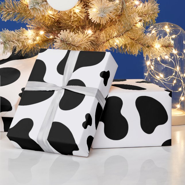 Black and White Cow Print Birthday Wrapping Paper (Holidays)