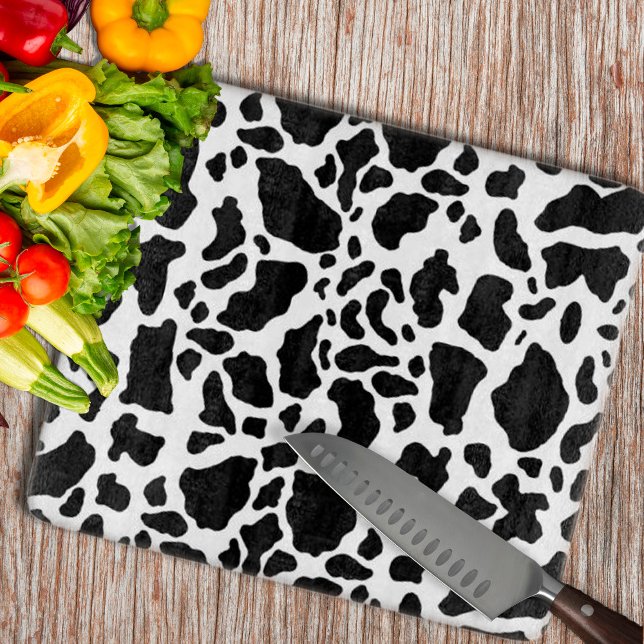 Black and White Cow Print Cutting Board (Black & White Cow Spots Animal Print Pattern Cutting Board by Looly Elzayat
)