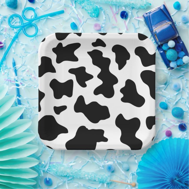 Black and White Cow Print Farm Barn Birthday Party Paper Plate (Party)