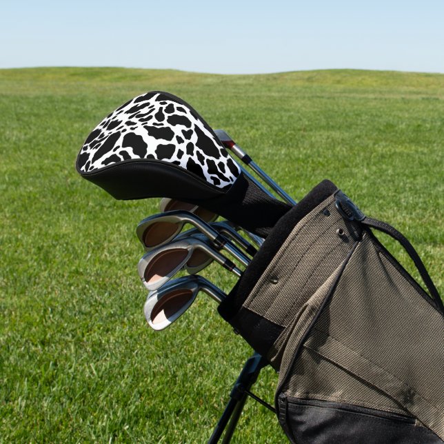 Black and White Cow Print Golf Head Cover (In Situ)
