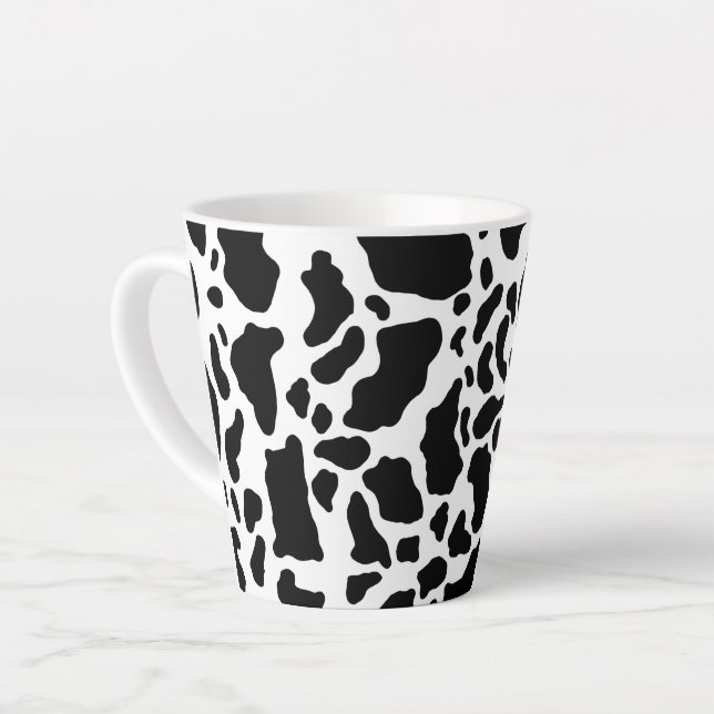 Black and White Cow Print Latte Mug (Left Angle)