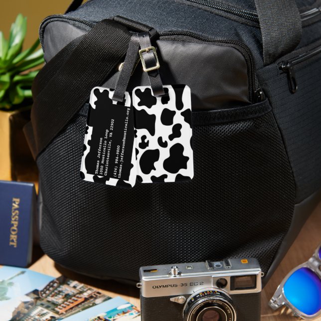 Black and White Cow print Luggage Tag (Front & Back)