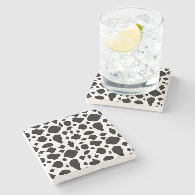 Black and White Cow Print Pattern Farmhouse Stone Coaster (Side)