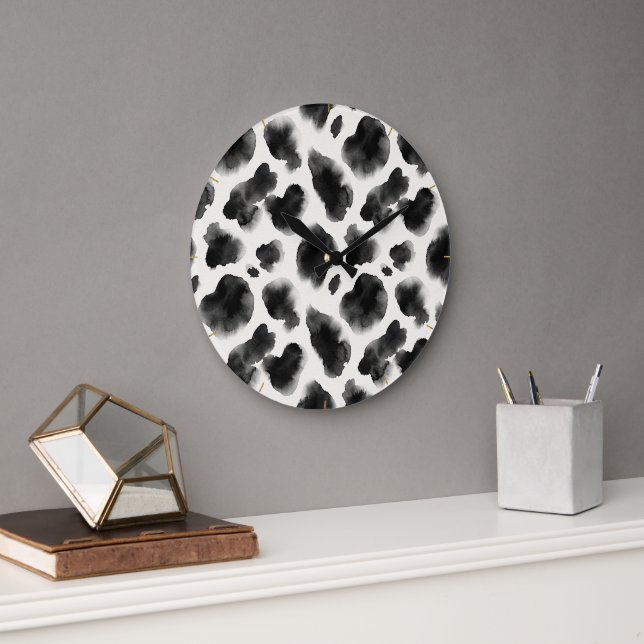Black and White Cow Print Pattern Large Clock (Office)