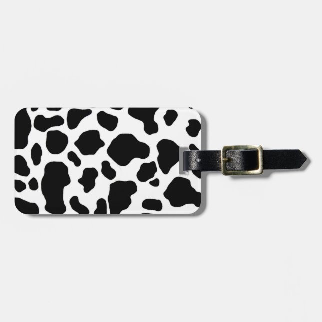 black and white cow print pattern luggage tag (Front Horizontal)