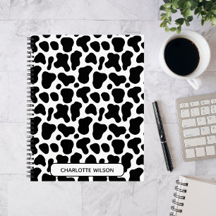 Black and white Cow Print Pattern Monogrammed  Notebook