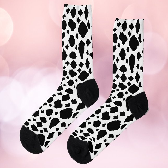 Black and White Cow Print Pattern Western Socks (A pair of socks with a fun black and white cow pattern!)