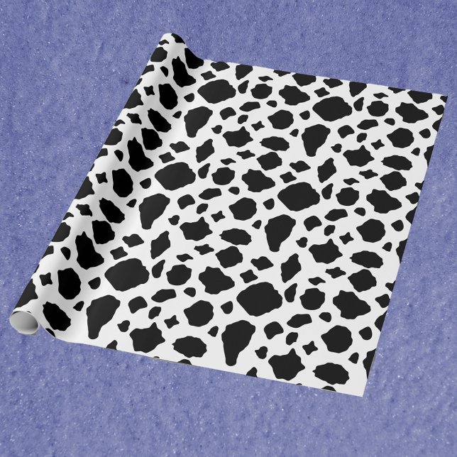 Black and White Cow Print Pattern Wrapping Paper (A wrapping paper with a black and white cow print.)