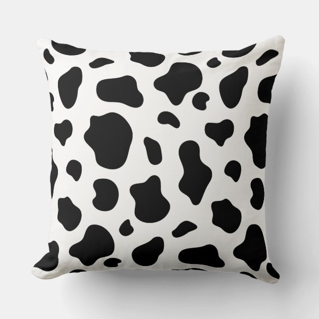 Black and White Cow Print Pillow Decorative Farmho (Front)