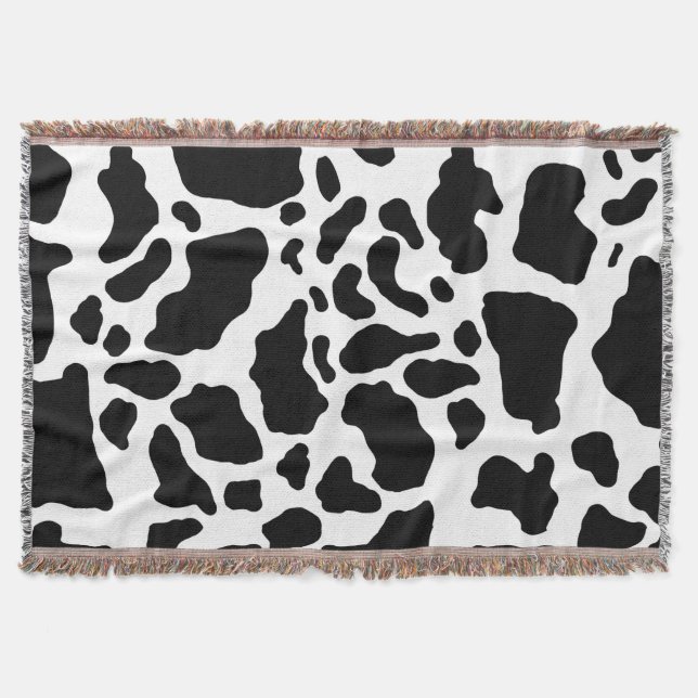 Black and White Cow Print Throw Blanket (Front)