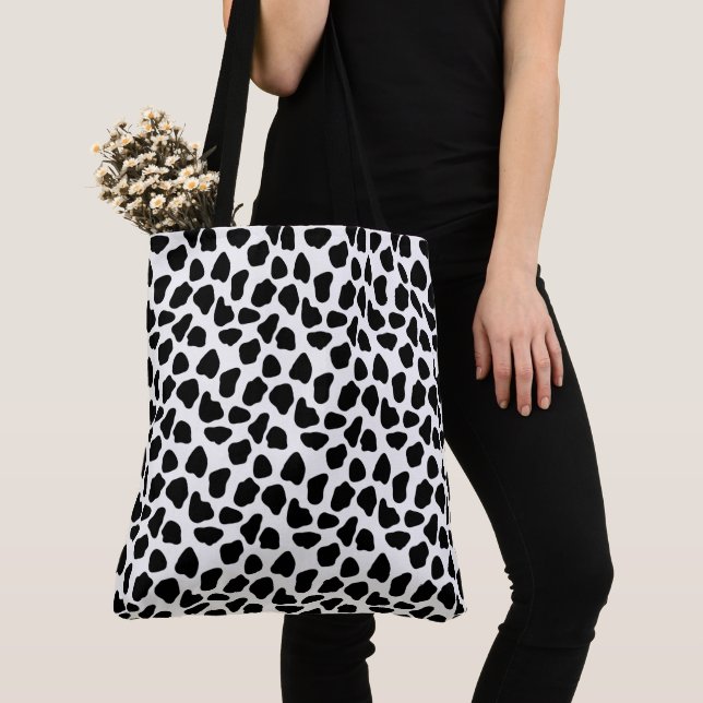 Black And White Cow Print Tote Bag (Close Up)