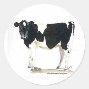 black and white cow round sticker