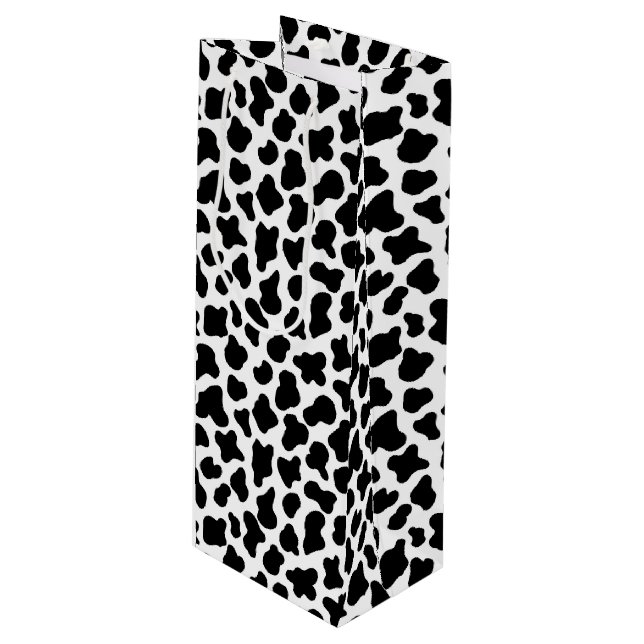 Black and white cow skin pattern wine gift bag (Front Angled)