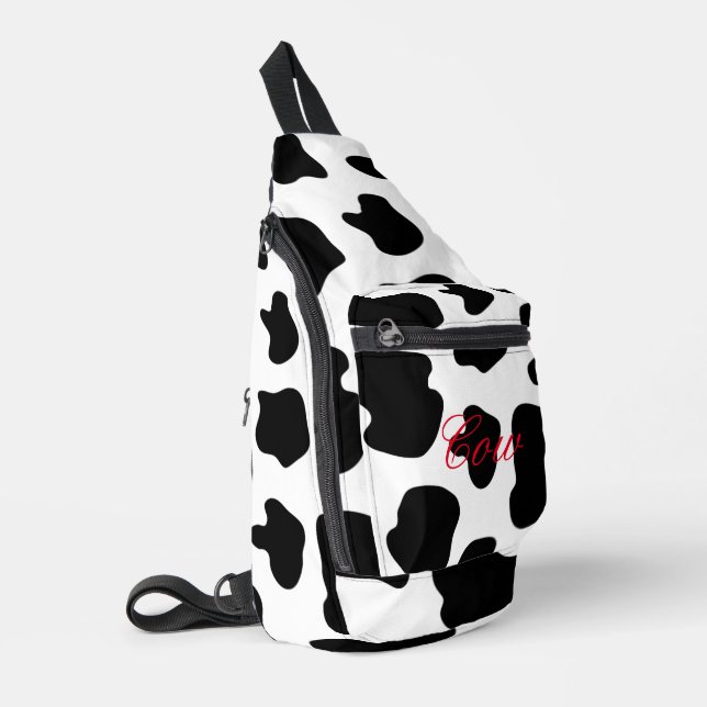 Black and white cow spots crossbody sling bag (Left Corner)
