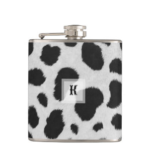 Black and white cow spots pattern faux fur texture hip flask