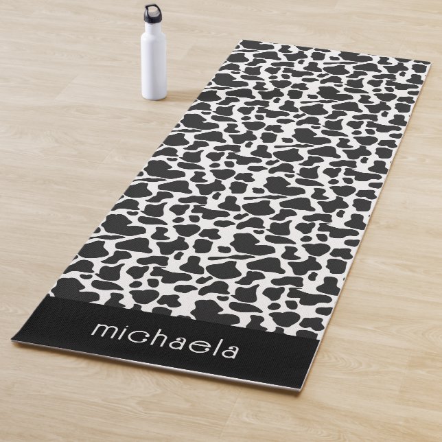 Black and White Cow Spots Pattern Yoga Mat (In Situ)