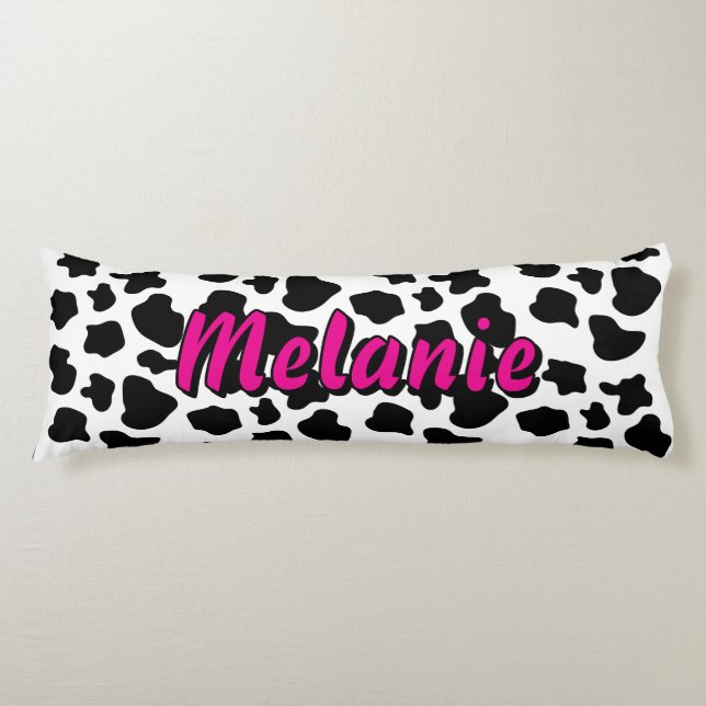 Black and white cow spots personalized body cushion (Front)