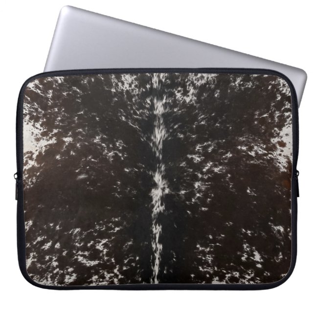 Black and White Cowhide Country Western Laptop Sleeve (Front)