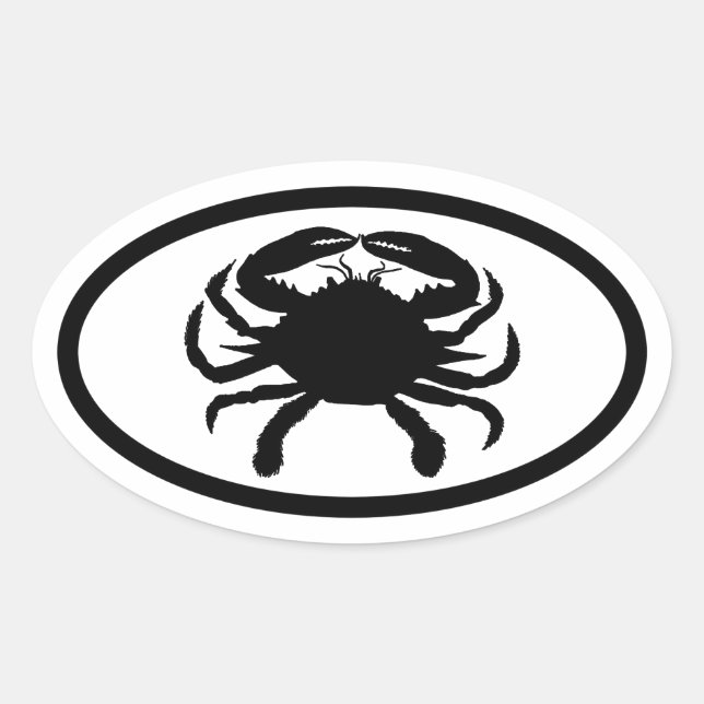 Black and White Crab Oval Sticker (Front)