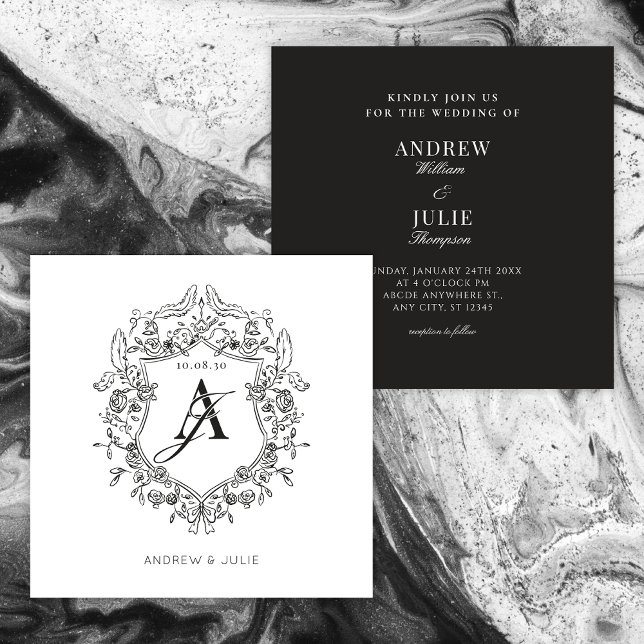 Black and white crest frame wedding invitation (Creator Uploaded)