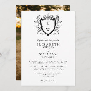 Black And White Crest Monogram Photo Wedding Invitation
