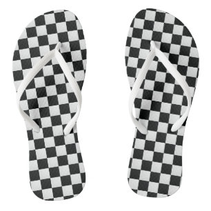 Black and White Crocodile Skin Print Chess Jandals
