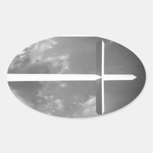 Black and white cross oval sticker