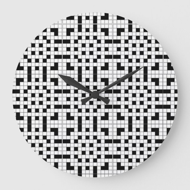 Black and White Crossword Puzzle Large Clock (Front)