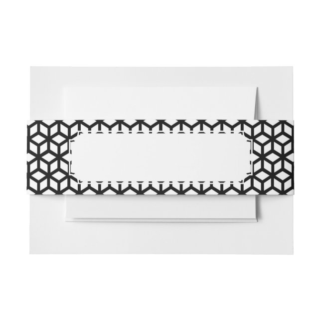 Black And White Cube Pattern Invitation Belly Band (Front Example)