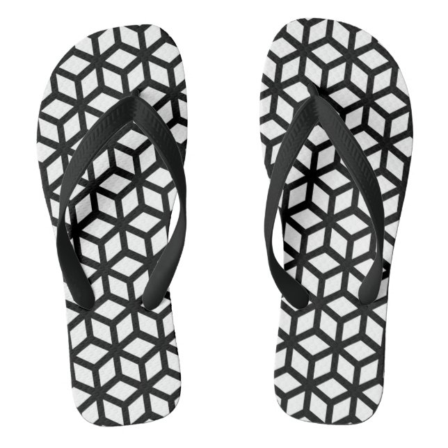Black And White Cube Pattern Jandals (Footbed)