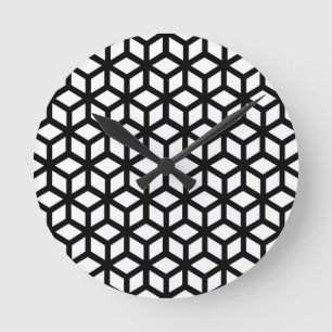 Black And White Cube Pattern Round Clock